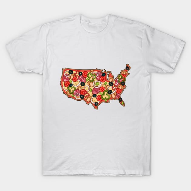 Pizza United States Map T-Shirt by Printadorable